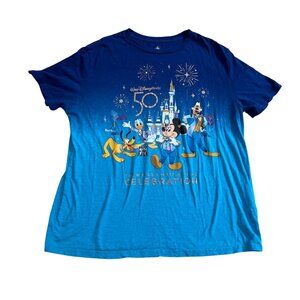 Disney‎ Ombre 50th Anniversary Celebration T-Shirt Unisex Size Large Blue Cotton